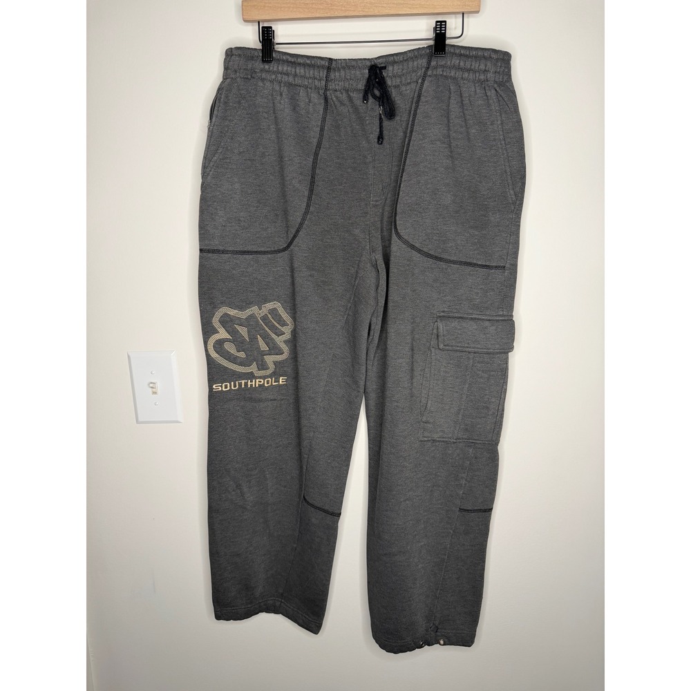 Vintage 90s Y2K Southpole Baggy Cargo Sweatpants Gray Embroidered Logo Large